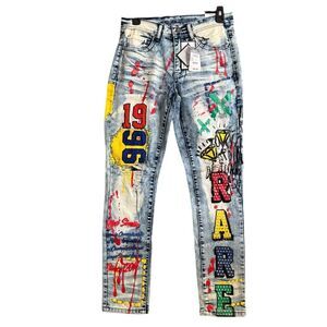 NWT Rue21 Premium Supreme Flex Skinny Graphic Comic Print Distressed Jeans 28x30